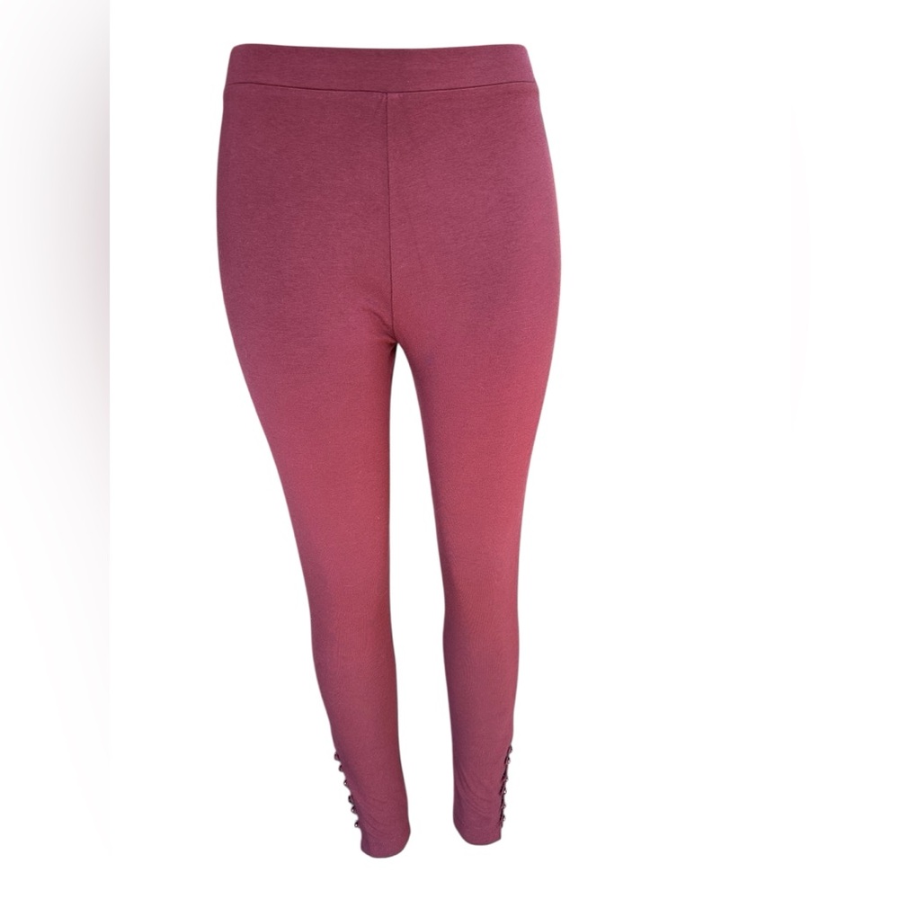 Susan Graver Burgundy Leggings with Button Detail